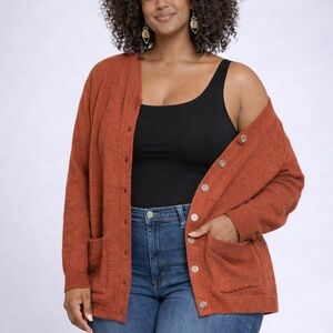 Vintage Terracotta Cardigan Sz S buttons + pockets eclectic grandpa scandi girl